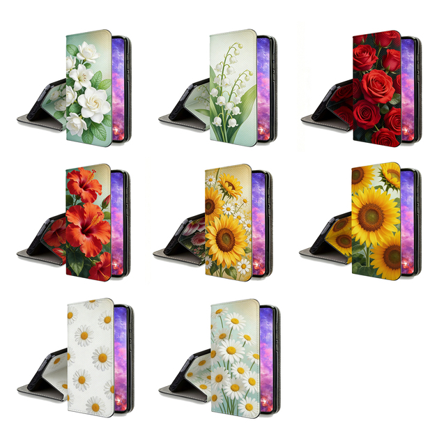 Lichicase Daisy Floral Printed Flip Leather Wallet Phone Case for Redmi Turbo5 Turbo5 Max Holder Back Cover