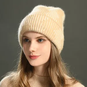 Factory Sale Fuzzy Long Rabbit Hair Knit Winter Hat Double Layer Thick Warm Wholesale Women Fluffy Long Angora Beanie Supplier