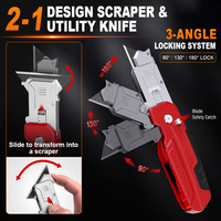 Navaja Plegable 2 en 1 con Raspador, Hoja SK4, Bloqueo de 3 Ángulos, Almacenamiento de Cuchillas Integrado, Clip para Cinturón, Mango de Aleación de Zinc, Venta al por Mayor OEM