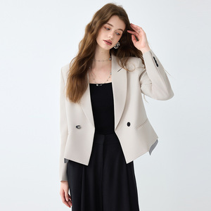 Off White Blazer For Women Solid Color Polyester Anti Wrinkle Korean Style Suit Jacket - Product Image 4