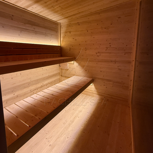 Cabine de sauna extérieure avec véranda, vue panoramique, style noir, panneaux en aluminium imperméables, poêle intégré, pour <span class=keywords><strong>la</strong></span> vente en gros - Product Image 5