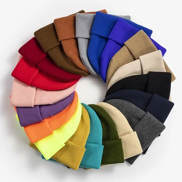 Custom Unisex Blank High Quality 100% Acrylic Plain Knit Cuffed Beanie Winter Hat for Women and Men