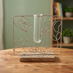 Vase de table moderne en métal en forme de papillon avec tube en verre, hauteur 31,5 cm, noir, porte-fleurs décoratif - Product Image 6