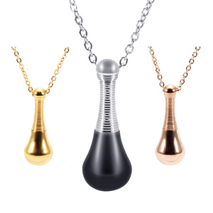 Collier pendentif goutte d'eau 32 mm, design flacon de parfum, acier inoxydable, or, or rose, acier noir, bijoux de mode pour usage quotidien - Product Image 1