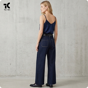 Pantalon droit pour <span class=keywords><strong>femme</strong></span>, nouvelle mode, <span class=keywords><strong>bleu</strong></span> <span class=keywords><strong>marine</strong></span>, avec poches décoratives, <span class=keywords><strong>jean</strong></span> rétro taille haute, style décontracté, denim pour l'automne - Product Image 5
