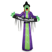 Décoration de jardin d'Halloween transfrontalière : Grande sorcière gonflable d'horreur de 3,6 m avec bannière pour accessoires et ornements extérieurs