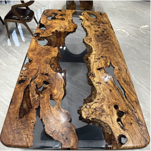 <span class=keywords><strong>Mesa</strong></span> de Comedor de Madera de Nogal Sudamericano con Resina Epoxi Transparente, Diseño Moderno e Innovador <span class=keywords><strong>Pioneer</strong></span> River - Product Image 2