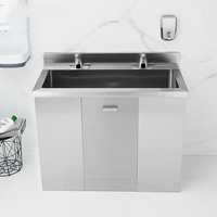 Wastafel Medis Stainless Steel 304 dengan Keran Sensor Pedal Kaki, Stasiun Cuci Tangan Tanpa Sentuh untuk Rumah Sakit dan Laboratorium