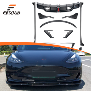 Pour Tesla Model 3 2019-2024 Kit Carrosserie Complet (Lèvre Avant, Lèvre Arrière, Jupes Latérales, Ailerons Latéraux, Canards de Pare-chocs) en ABS Poli, Installation Facile - Product Image 1