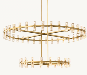 Phòng Khách Hiện Đại <span class=keywords><strong>LED</strong></span> Chiếu Sáng Vòng Hai-Tầng Mặt Dây Chuyền Đèn Rắn Brass Pha Lê Đèn Chùm Cho Trần Cao - Product Image 2