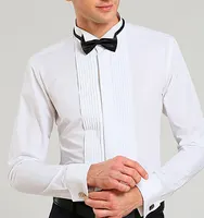 Chemises de smoking à manches longues pour homme, haut blanc à col montant, tenue de smoking, OEM/ODM,