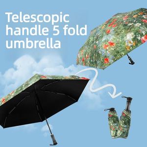 Parapluie de poche manuel ultra-léger personnalisé à 5 plis et 6 baleines, en vinyle numérique anti-UV, motif floral, avec poignée télescopique, pour femme, protection soleil et pluie, idéal comme cadeau - Product Image 2