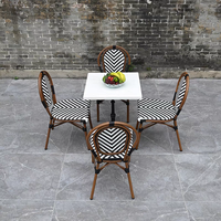 Ensemble Table et Chaises d'Extérieur Style Bistro Français en Rotin, pour Café, Restaurant, Jardin, en Aluminium