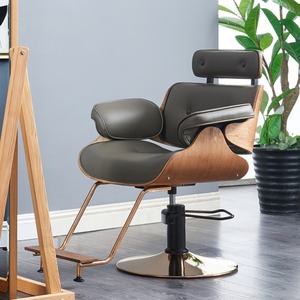 Nouvelle chaise de salon en bois, métal électro-plaqué, coupe de cheveux, coloration des cheveux, levage des cheveux, simple, en cuir, peut être placée à l'envers, chaise de barbier - Product Image 4