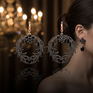 Silver Ivy Design <b>Dangle</b> <b>Earring</b> <b>Black</b> Zircon Stone Round <b>Earrings</b> Turkish Handcrafted Wholesale 925 Sterling Silver Jewelry - Product Image 3