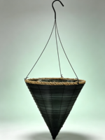 Panier suspendu en osier conique brun foncé, bord en corde beige, crochet métallique, doublure imperméable pour plantes rampantes de jardin