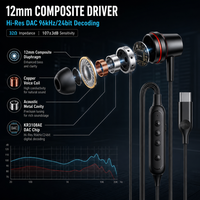 [Earbud ANC Tipe C] [Earphone USB C] Headphone Berkabel dengan Peredam Kebisingan Aktif dan Sakelar Volume serta Mikrofon