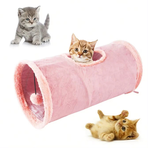 Luxe binnen- en buiten speeltunnel voor katten van polyester pluche, opvouwbaar, met draagtas - Product Image 3