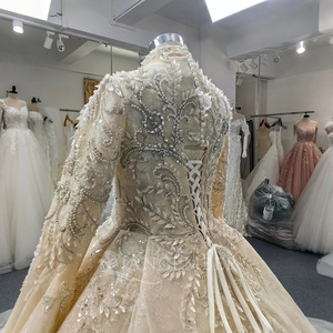 Jancember ANY30 Luxury Crystal Pearls Sequins champagne Muslim Evening Gowns - Product Image 5