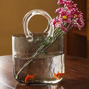 Vase <span class=keywords><strong>en</strong></span> <span class=keywords><strong>verre</strong></span> fait main au design moderne, <span class=keywords><strong>en</strong></span> forme de sac à main à large ouverture, pour fleurs, décoration de table, maison et mariage - Product Image 4