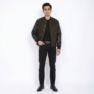 High Demanded <b>Men's</b> Unisex Varsity <b>Jacket</b> Solid Color Stand Collar Front Logo Breathable Winter College <b>Baseball</b> <b>Jacket</b> - Product Image 1