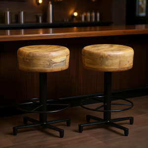 Tabourets de bar en bois de manguier avec base en fer noir, design industriel moderne pour bar à domicile ou usage commercial, structure métallique stable - Product Image 2