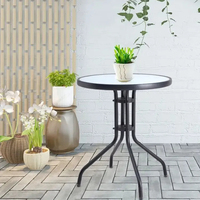 Table de Jardin en Métal, Légère et Portable, avec Plateau en Verre Trempé à Effet Vague