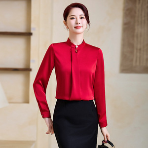 Elegant Chiffon Shirt Women Short Sleeve Slimming Office Top White Green Red Midi Skirt Set - Product Image 2