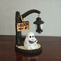 Lanterne LED en résine personnalisée en forme de fantôme mignon, figurine de lecture, décoration de collection pour Halloween, vente en gros