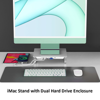 Soporte de Monitor de Aluminio con Base USB-C, Hub USB 3.0, Carcasa para SSD M.2 NVME NGFF y SATA de 2.5'', Lector de Tarjetas SD para iMac y Macbook