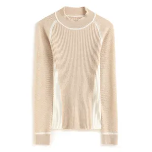 Knitted fabric manufacturer customizes long sleeved casual cashmere color matching vertical striped women's knitted sweater