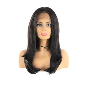 x-tress new black color straight synthetic hair lace wig free part 150% density lace frontal wigs with baby hair for women