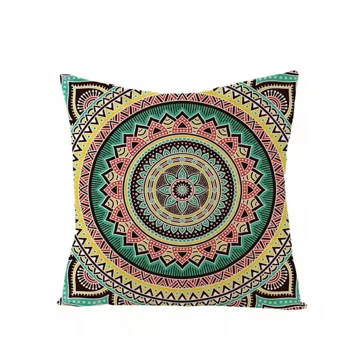 2024 New Design Bohemian Style Cotton Linen Pillow Cases Mandala Printing Floral Pattern Quilted Square Sofa Cushion Covers
