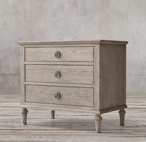 French-style Three-drawer Nightstand Country Vintage Oak High Quality Solid Wood for <b>Small</b> Apartments Modern Bedroom Furniture - Product Image 3