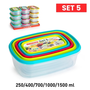 Set PlasticForte di 5 Contenitori Rettangolari per Alimenti da 250, 400, 700, 1000, 1500 ml, Durevoli e Riutilizzabili per la Conservazione Domestica - Product Image 1
