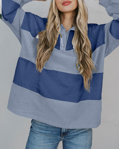 Suéter Polo <span class=keywords><strong>de</strong></span> Manga Larga para Mujer, a Rayas, con Bloques <span class=keywords><strong>de</strong></span> Color, Estilo Casual, Holgado, para Otoño e Invierno, para Uso Diario - Product Image 3
