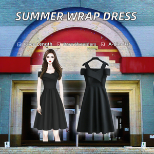 ชุดเดรสทรงเอ คอวี ผ้าธรรมชาติ ระบายอากาศได้ดี ความยาวคลุมเข่า สไตล์ลำลองสำหรับผู้หญิง ฤดูร้อน ดีไซน์เก๋ไก๋ ปรับแต่งได้ตามต้องการ - Product Image 2