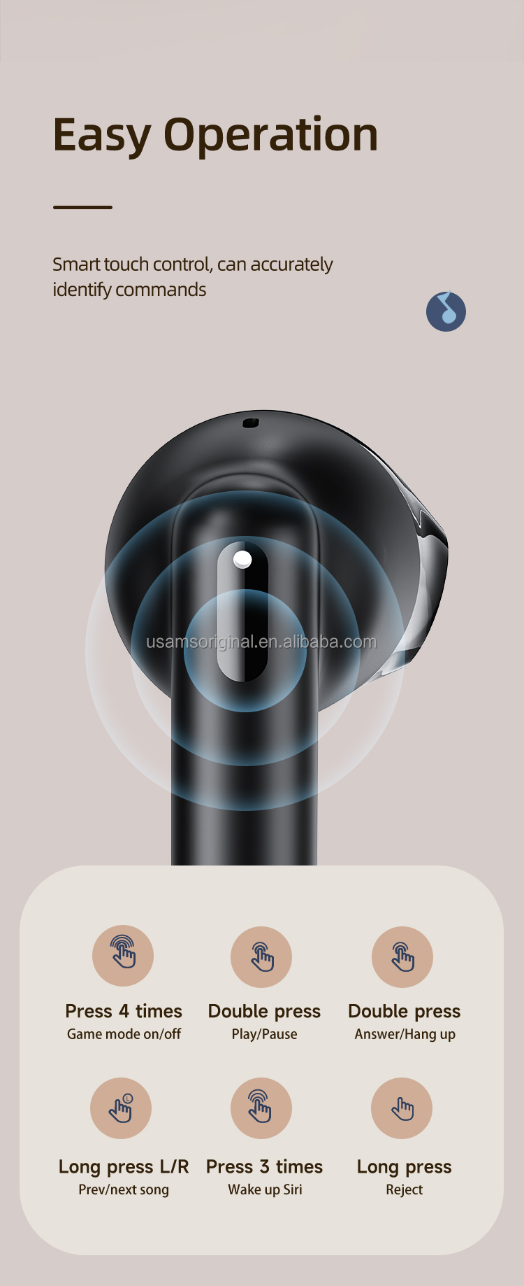 USAMS Clear Voice Capture Wireless Earphones