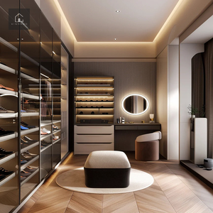 XINGRUO <span class=keywords><strong>Dressing</strong></span> Moderne de Luxe avec Portes Vitrées, Armoire Personnalisée, <span class=keywords><strong>Miroir</strong></span> de Vanité en Noyer - Product Image 1
