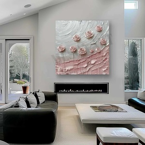 Peinture à l'huile sur toile, art mural, roses roses à vendre, fleurs roses, art texturé, peinture artisanale, décoration murale pour la maison - Product Image 2