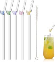 Pailles colorées avec décorations de papillons, pailles à boire transparentes réutilisables, pailles courbées