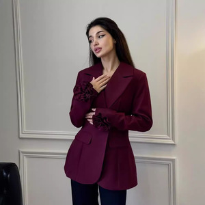 Nuevo Traje <span class=keywords><strong>de</strong></span> Negocios para Otoño, Color Sólido, Cuello Polo, Elegante, Flores Tridimensionales, Corte Entallado - Product Image 1