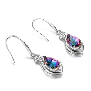 Bijoux fantaisie, boucles d'oreilles pendantes en argent sterling 925, topaze mystique arc-en-ciel - Product Image 2