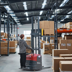 Apilador de paletas ajustable de 2T y 3,5 m con horquillas de elevación, carretilla elevadora eléctrica tipo soporte para caminar - Product Image 1