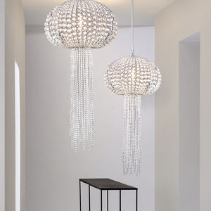 Lámpara colgante de bola de cristal de araña de cuentas de medusas de escalera hueca dúplex de lujo moderno - Product Image 3