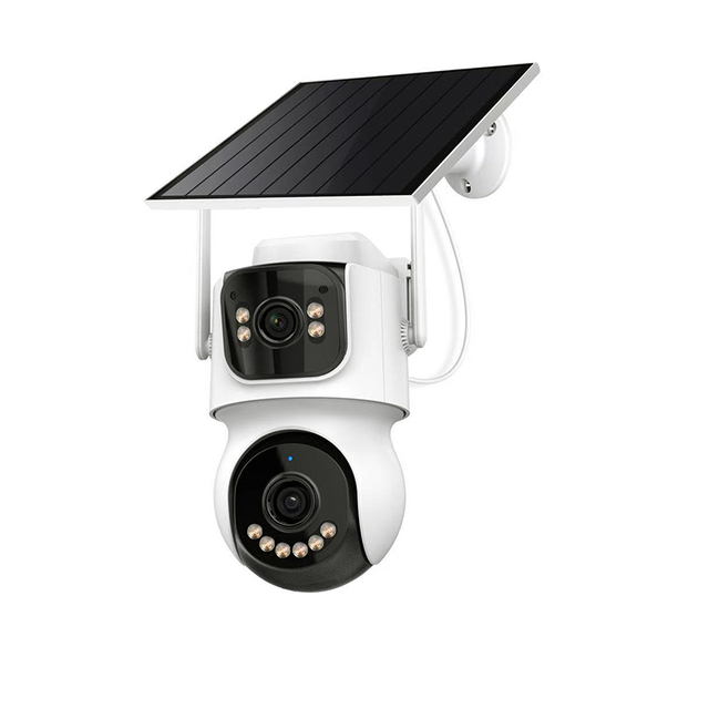 Icsee AOV Battery 4MP Outdoor PTZ Wifi Solar Camera Two Lens Network Security CCTV Ip Camera 2.4G Wireless