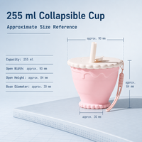 Gobelet à collation pliable en silicone 255 ml avec couvercle et paille, récipient de voyage réutilisable avec anse de transport, compatible lave-vaisselle et micro-ondes