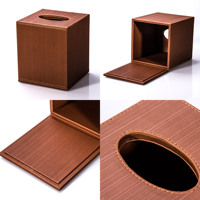 Porte-serviettes de table domestique en cuir PU motif bois brun personnalisé + MDF, boîte à mouchoirs carrée en cuir PU
