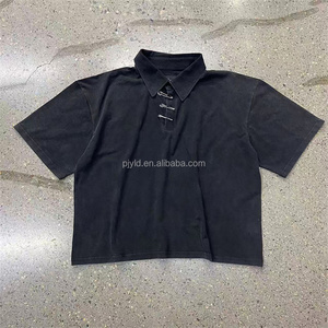 Polo <span class=keywords><strong>Vintage</strong></span> in Cotone 210g con Decorazione a Spilla di Sicurezza, <span class=keywords><strong>T</strong></span>-<span class=keywords><strong>Shirt</strong></span> Polo Oversize da Uomo, Manica Corta, Stile Grunge Streetwear - Product Image 5