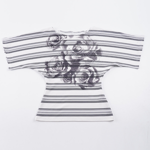 T-shirt à manches courtes coupe ample à imprimé roses et rayures, style streetwear américain, léger et polyvalent, tendance pour femme - Product Image 6